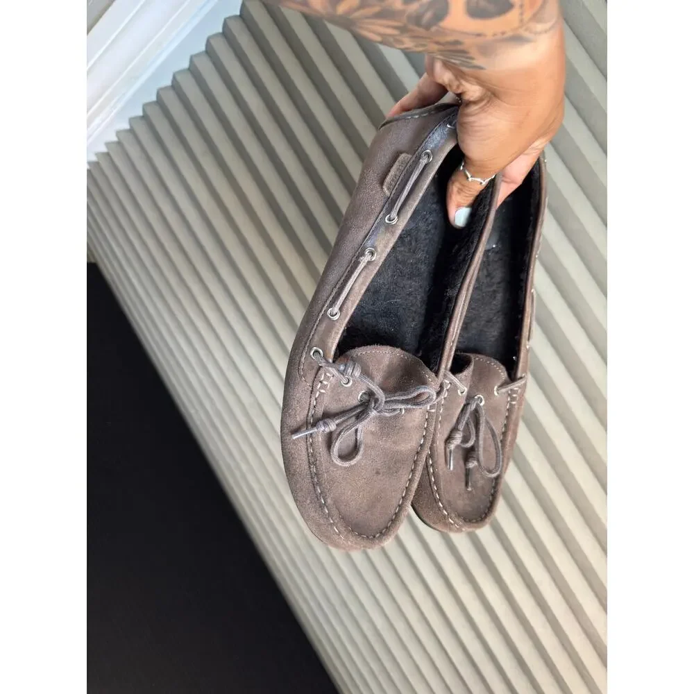 Cole Haan Suede Driving Moccasins Gray Faux Fur Lined Women’s 9.5B